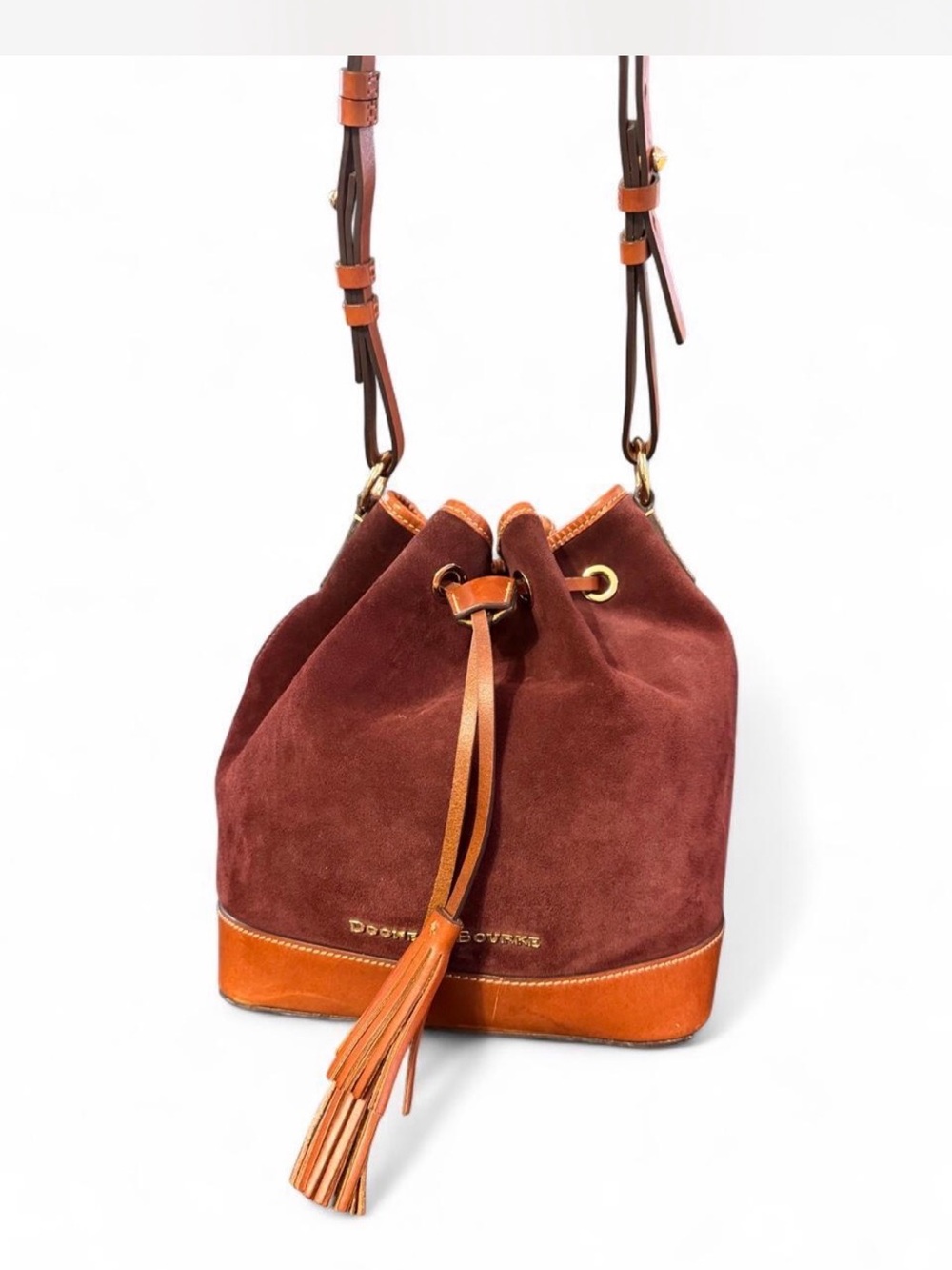 Dooney & Bourke Burgundy/Brown Suede Drawstring Bucket Bag